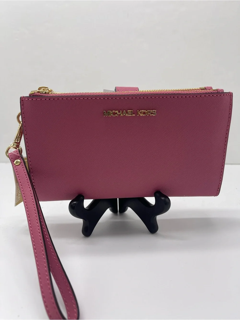 MICHAEL KORS Jet Set Travel Lg Double Zip Leather Wristlet Wallet Rosewood  NWT